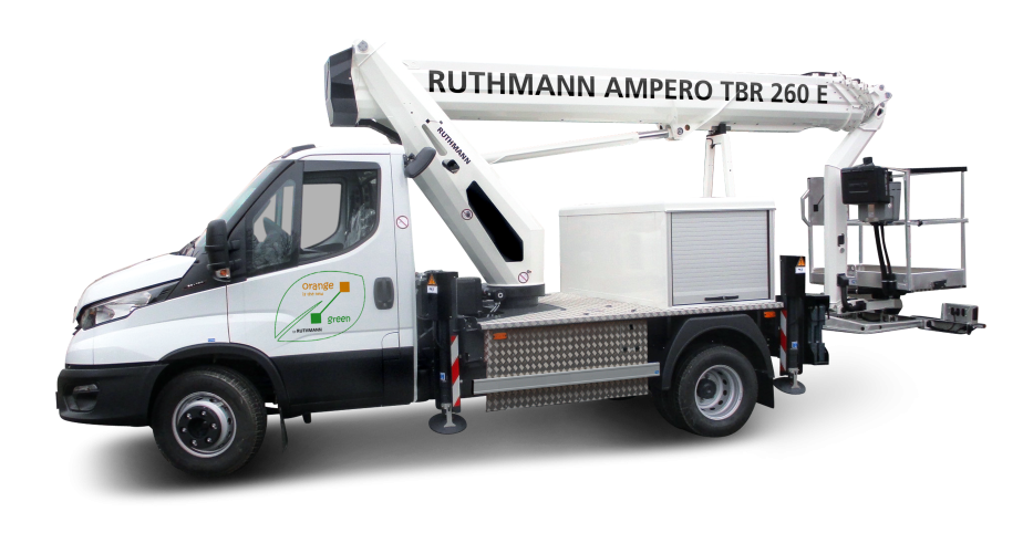 Der bewährte, 100 % elektrische RUTHMANN Ampero ist ab sofort auf dem Serien-Fahrgestell des neuen IVECO eDaily verfügbar. Basierend auf dem aktuellen STEIGER® TBR 260 HV5, ist der Ampero TBR 260 E die höchste und leistungsstärkste LKW-Bühne am Markt in dieser Elektroklasse.