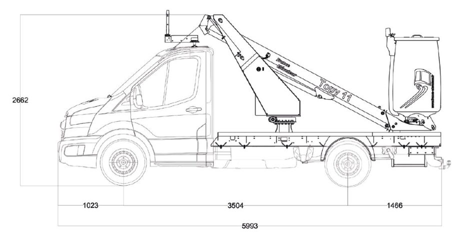 Seitenansicht mit Abmessungen TOPY 10.2 Hybrid